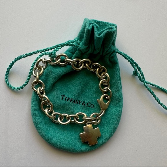 Tiffany & Co. 925 Silver 7.50in-19,5cm Cross Tag Charm Bracelet - Picture 3 of 16